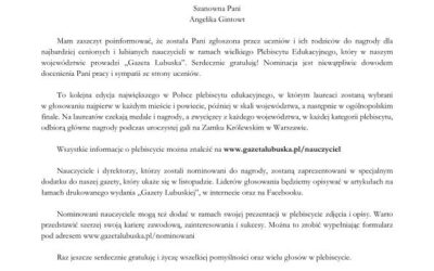 Nominacja nauczycieli do nagrody w ramach Plebiscytu Edukacyjnego