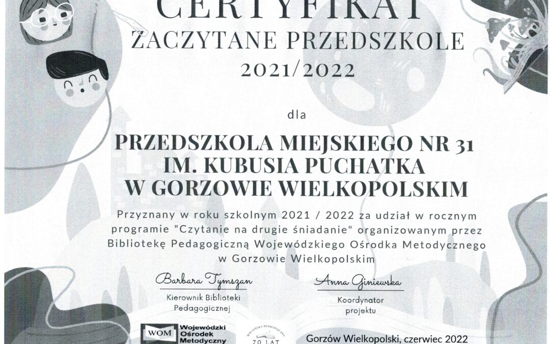 CERTYFIKAT ZACZYTANEGO PRZEDSZKOLA