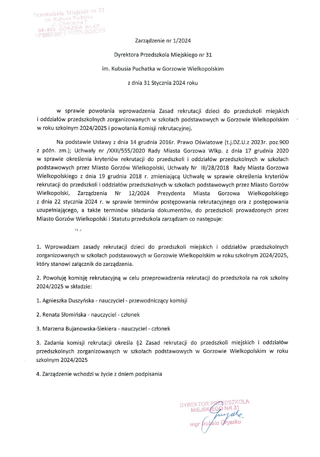 ZASADY REKRUTACJI 2024/2025