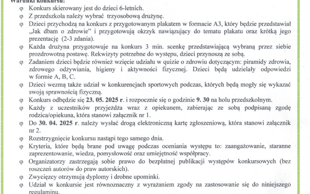 Międzyprzedszkolny konkurs o zdrowiu ,,W zdrowym ciele zdrowy duch”.