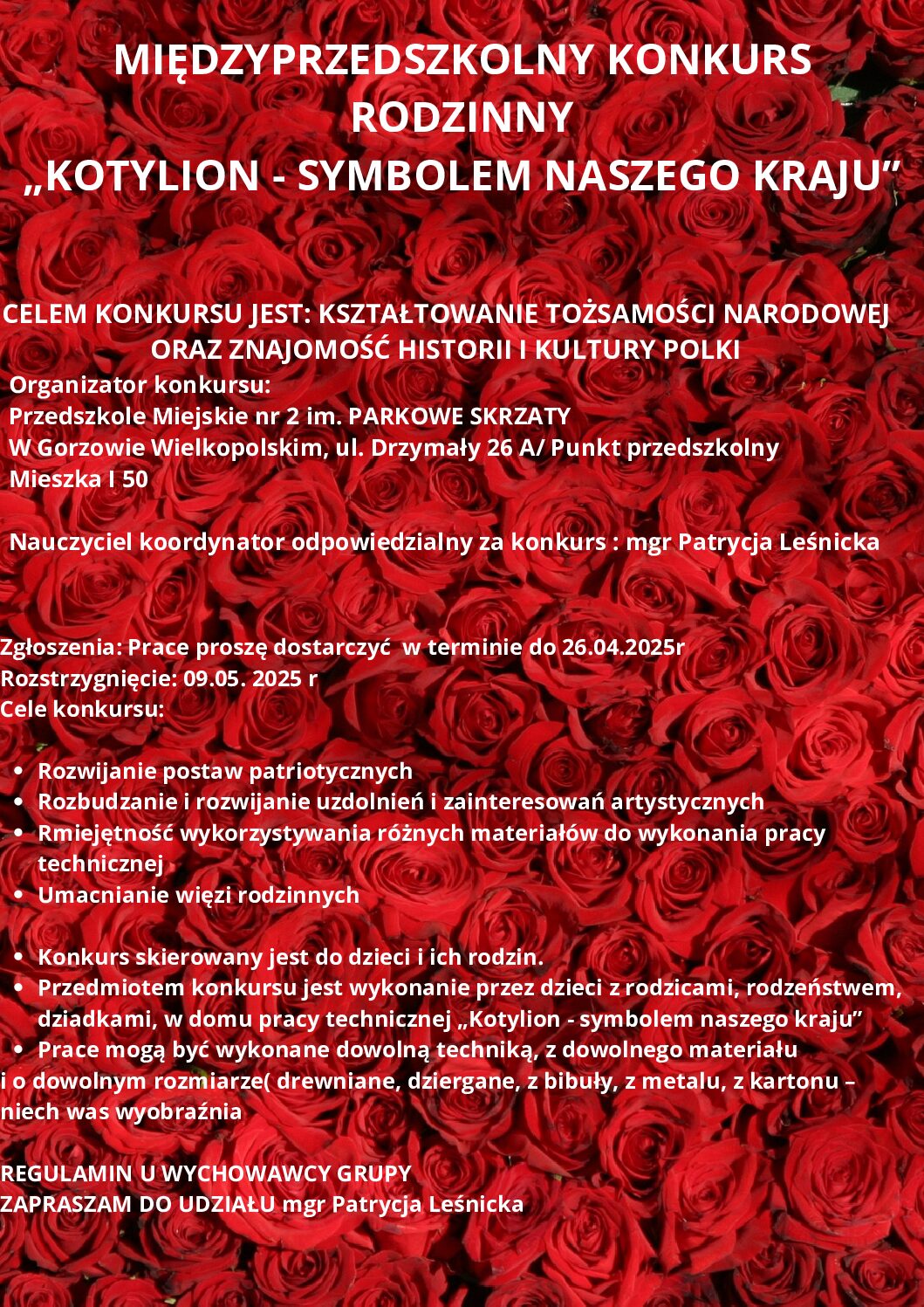 MIĘDZYPRZEDSZKOLNY KONKURS RODZINNY ,,KOTYLION- SYMBOLEM NASZEGI KRAJU”.