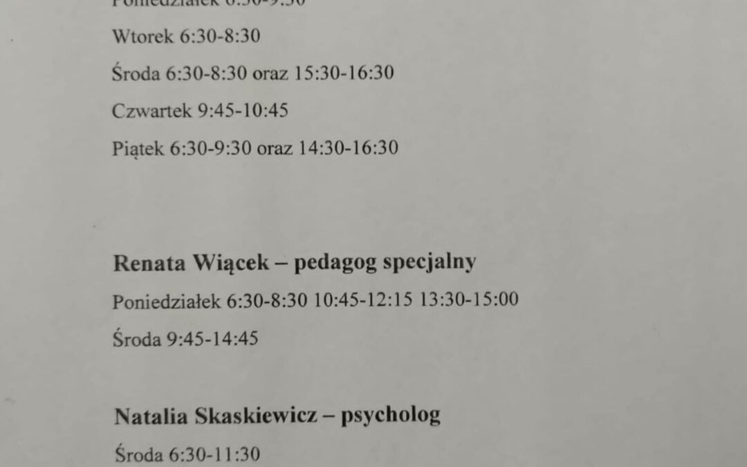 Godziny pracy specjalistów